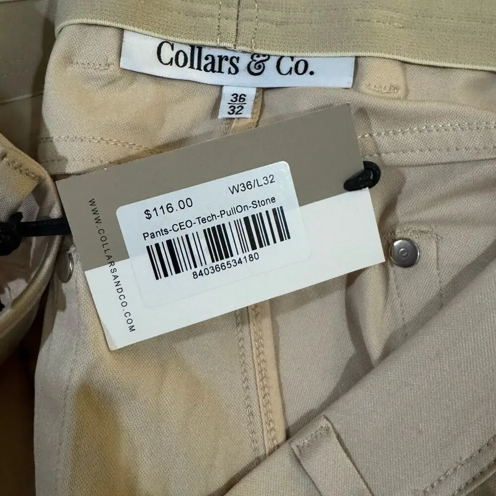 Collars & Co. CEO Tech Pull-On Performance Pants - Stone 36 x 32